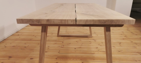 Küchentisch Esstisch 2-Bretter Massivholz Eiche Massiv 40mm unbehandelt mit Trapez Tischgestell